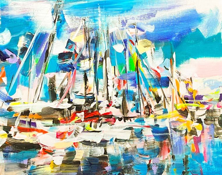 Jacquie Turner ref 1050 Before the Race- waiting in the Marina (200 mm x 255 mm)